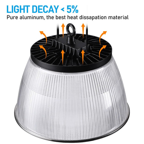 UFO LED High Bay Light With Reflector Beast Brightness 21700 Lumen 150W with heat dissipation, aluminum construction