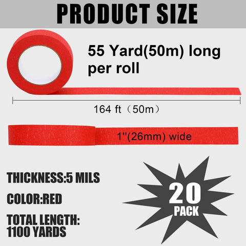 Red Painter Masking Tape Bulk Pack 20 Rolls, 1 Inch By 55 Yard General Purpose Tape With Removable Adhesive product sizing.