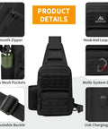 Black Tactical Sling Bag Crossbody For Men And Women EDC Shoulder Pack With MOLLE, Lightweight 600D Nylon Chest Bag, product details