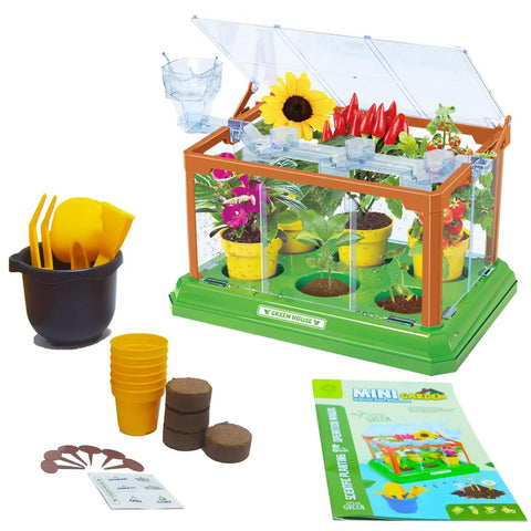 Awesome Kids Gardening Kit With Greenhouse And Terrarium, Plant Growing Set With 360 Degree Liftable Roof And Drip Irrigation