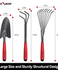 Heavy Duty 6 Piece Garden Tool Set With Trowel Rake 2 In 1 Hoe And Crack Weeder Cultivator And More Durable Hand Tools Sizes Displayed