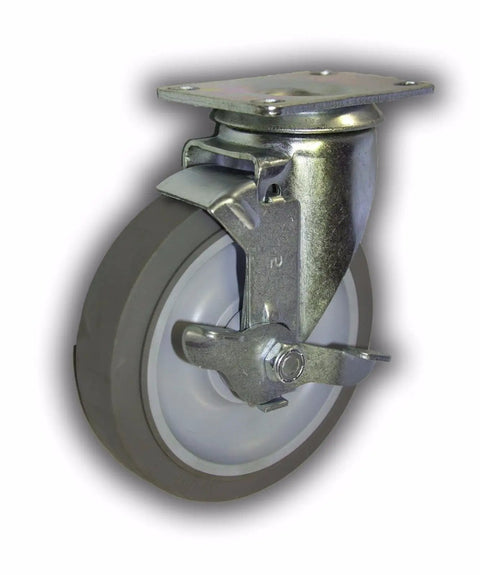 Five Inch Swivel Caster Set With Non Marking Rubber Wheels That Roll Smooth As Silk While The Top Lock Brake Keeps Loads Locked Down And This Tough Four Pack Carries Three Hundred Twenty Five Pounds Each For Easy Yard Work
