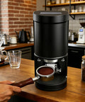 58 Mm Electric Espresso Tamper With Adjustable Pressure For Smooth Pulls Daily And Home Barista Essential, 304 Steel body in use.