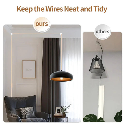 Comparison of neat and messy pendant light wiring using Six Pack Aluminum Swag Hooks For Ceiling Hanging No Fuss Heavy Duty White Ceiling Hooks.
