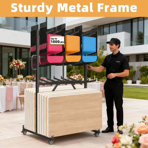 Heavy Duty Folding Chair Cart With Swivel Wheels For Effortless Transport, Holds Up To 84 Chairs Or 12 Tables, Epic 1000 Lbs Capacity
