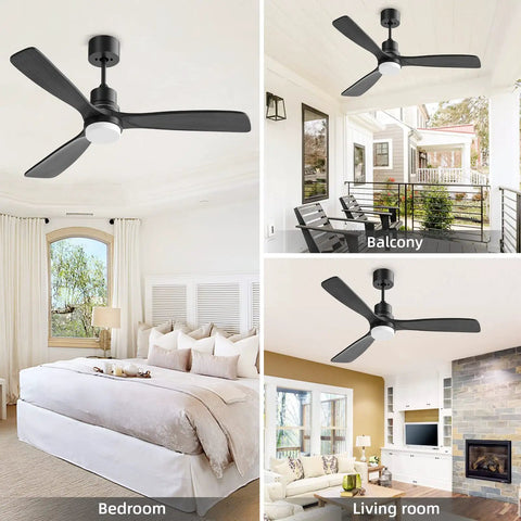 52 Inch Grey Ceiling Fan With Light And Remote, Modern Retro Vibe in bedroom, balcony, and living room settings