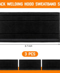 All Day Sweat Shield for Welders and Hard Hats Universal Helmet Sweatband Set showing size and 3-pack, black color