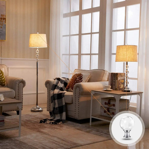 Crystal Diamond Glass Lamp Finials With 1/4-27 Inch Threaded Base 2 Pack Dope Shine Silver Aluminum Cap Elegant Decorative Accessory For Table And Floor Lamps on floor lamp