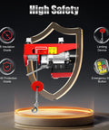 440 Pound Electric Chain Hoist with high safety features, including limit device and emergency stop button.