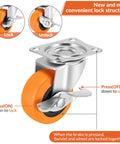 2.5 Inch Heavy Duty Caster Wheels Set of 4 with Brakes for Furniture Carts and Workbenches Swivel Top Plate shown in lock and unlock mode.