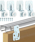 Sliding Door Hardware Wardrobe Roller Kit With Four Wheels for Top Hung Bypass Doors with screws and track, fits 3/4 to 1-3/8 inch doors.