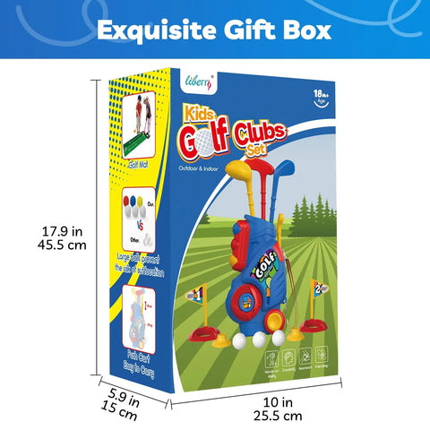 Toddler Golf Set for 2 3 4 5 Year Old Boys and Girls Upgraded Indoor Outdoor Golf Cart With Cornhole Board and Putting Mat box
