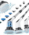 Cordless Electric Spin Scrubber With 8 Replaceable Heads, 360 Power Scrubber, Dual Speed, Detachable Handle with water splashes