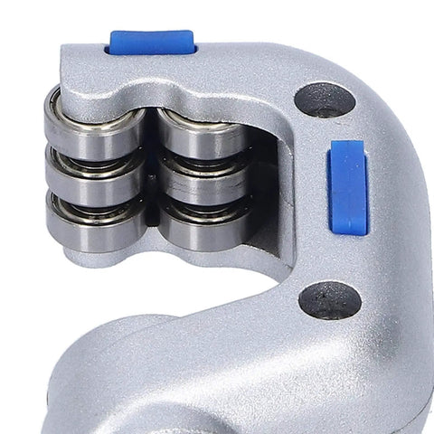 Close-up of Bearing Tube Cutter CT532 Pro Grade Beefy Heavy Duty Pipe Cutter mechanism with stainless steel rollers