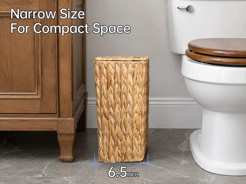 Top Notch Water Hyacinth Wicker Trash Can 3 Gallon Super Compact Bathroom Waste Basket With Secure Lid And Removable Liner No Fuss Fit For Tiny Baths And Cramped Rooms