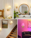 Must Have Battery Operated Wall Sconce Set Of 2 With Pleated Fabric Shade In Gold shown in various indoor settings