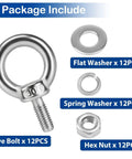 12 Pack M5 Stainless Steel Eye Bolts With Nuts And Washers 12mm Thread Length Lifting Ring Eyebolts Package Components