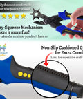 Leather Belt Hole Punch Set With Case Heavy Duty Revolving Punch In Six Hole Sizes with cushioned handles and grip features.
