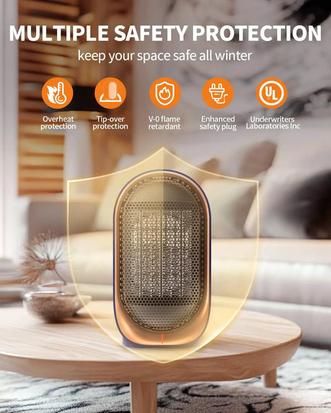 Portable Indoor Space Heater With 2 Second Instant Heating For Quick Warmth At Your Desk Or In The Bedroom on a table