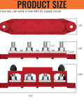 Heavy Duty 12 Volt 250 Amp Bus Bar And Power Distribution Block Featuring Four Three Eighth Inch Studs For Marine Boat Automotive And Solar Wiring Negative And Positive Terminal Block dimensions and design