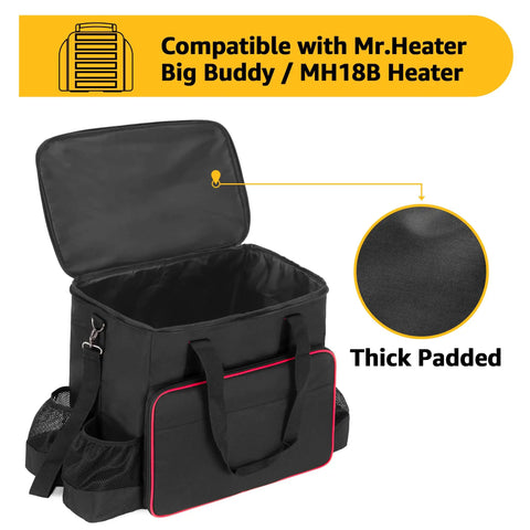 Heavy Duty Big Buddy Heater Carry Bag opened showing thick padded interior, anti-slip bottom, and multiple pockets