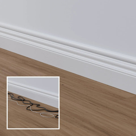 157 Inch Cord Cover Kit Easy Peel And Stick Self Adhesive Wire Hiders installed on wall, hiding wires, paintable white raceway