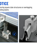 Image comparing proper use of Straight Up Heavy Lifters Aluminum Standing Seam Roof Clamps on metal roof seams.