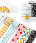 Six Back To School Bulletin Board Borders Set 198 Feet Total With 2.36 Inch Wide Rolls with pencil, notebook, and apple designs
