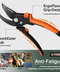 Pruning Shears With Stepless Adjustable Handle For Any Hand Size Beast Mode Garden Clippers With Ultra Sharp SK5 Steel display.