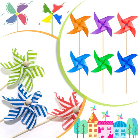 One Hundred Pack Premium Natural Wood Dowel Rods One Eighth By Six Inches Ultra Smooth Round Craft Sticks Perfect For Diy Projects And Hobby Crafts Hella Durable with colorful pinwheels on sticks.