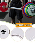 Person holding barbell with 0.5 Kg Barbell Change Plate With Grooved Inner Design For Stable Lifts, white plate in close-up