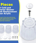 Replacement Bath And Shower Handle Set For Price Pfister Contessa And Windsor Faucets 12 Spline 12 Point Broach Hot Cold Diverter Clear Acrylic 3 Piece showing clear acrylic handles and mounting hardware.