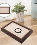 Crafted From Warm Wood This Super Chic 30 Compartment Jewelry Organizer stores rings necklaces and bracelets straight up in style with a black bracelet.