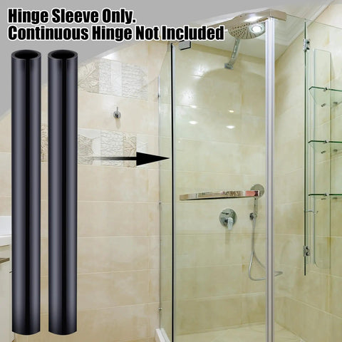 Black Plastic Hinge Sleeves For Shower Doors 72 Inches Long Continuous Hinge Replacement Covers displayed in modern bathroom.