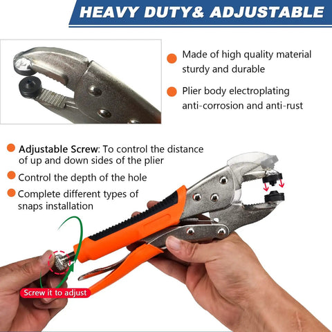 Heavy Duty Snap Fasteners Kit Built Tough With Magnetic Die Holder And Adjustable Pliers 60 Set 15mm Stainless Marine Snaps