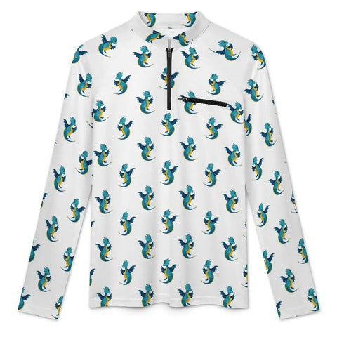 Mens Dragon Sun Protection Long Sleeve Shirt With Quarter Zip Chin Guard Breathable 140g Mesh Fabric For Fishing Swimming Hiking Boating And All Outdoor Adventures, dragon pattern design.