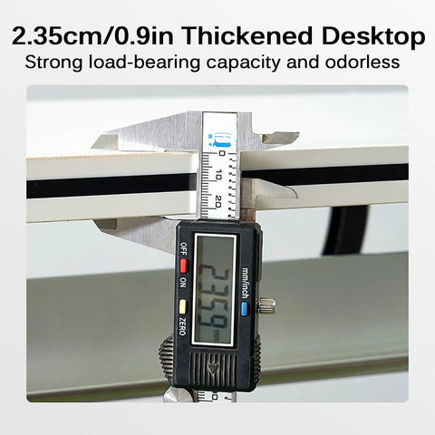Measuring the 2.35cm thick desktop of the Heavy Duty Folding Computer Desk With Flip Top Layout And Four Sleek Rolling Casters.