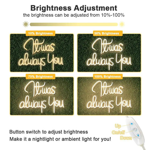 It Was Always You Neon Sign For Weddings And Anniversaries, Engagements, Birthdays And Parties, brightness adjustment levels