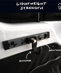 Spring Loaded L-Track Gear Hook Set, Adjustable Base, Heavy-Duty 100 lb Break Strength, 25 lb Working Load, installed on rail
