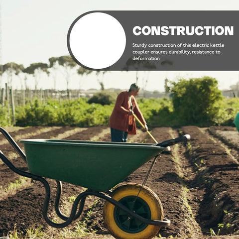 Gardening scene with a wheelbarrow and person working in a field, illustrating outdoor equipment use.