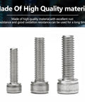 Hex Socket Head Cap Screw Kit 135 Pcs Set Stainless Steel Fasteners M2.5 To M8 For DIY Home Improvement And Furniture Projects Includes M2.5 M3 M4 M5 M6 M8 Bolts And Allen Hardware, featuring three different screw sizes.