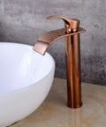 Waterfall Single Lever Vessel Lavatory Basin Tap In Rose Gold Oil Rubbed Bronze Finish, Centerset Sink Faucet For Modern Bathrooms
