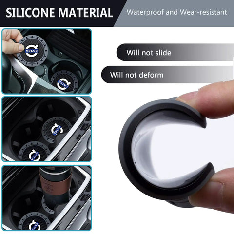 Two Pack Silicone Car Cup Holder Coaster Set Non Slip Anti Spill Mats For Volvo XC40 XC60 S90 XC90 V90 And More Universal
