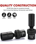 Three Eighths Inch Drive Deep And Standard Universal Impact Socket Set, 6 Point, CR-MO Steel, Metric 10 To 19mm, Black Phosphate Finish