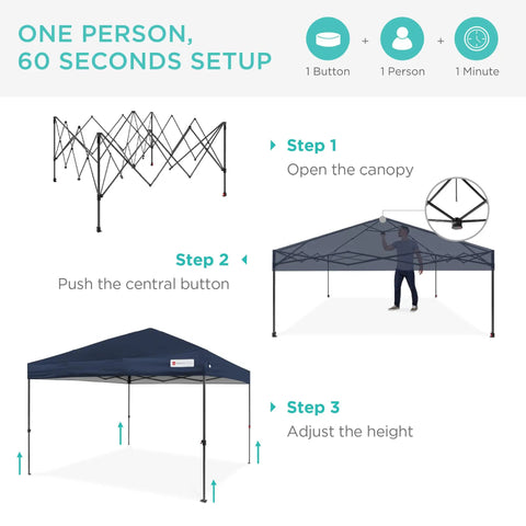 8x8ft Pop Up Canopy Tent For Fast Outdoor Shade No Fuss Setup One Person Setup In Under A Minute With One Push Button