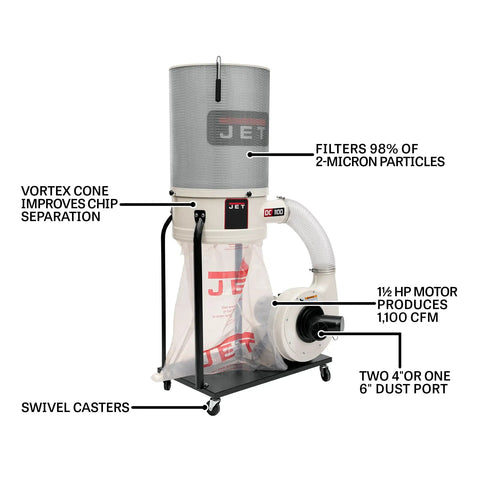 Vortex Cone Dust Collector With 2 Micron Canister Filter And 1.5 HP Motor, Dual Voltage 115 230V Single Phase, visible features