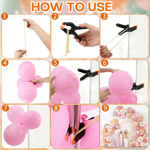 Step-by-step guide for using Arch Clip Kit For Balloons, Reusable Balloon Garland Decor Accessories, with clips and tools