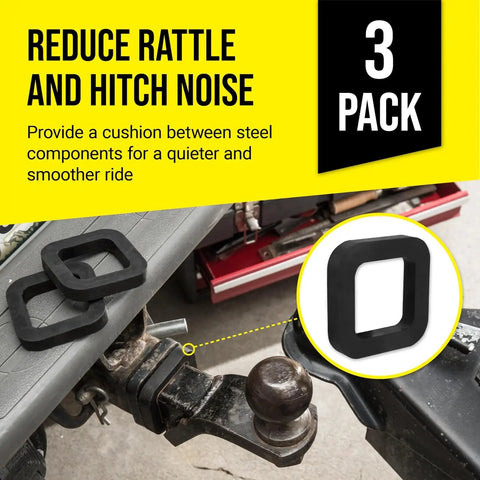 2 Inch Hitch Silencer Pads Pack Of 3 For Noise And Rattle Reduction In 2 Inch Hitch Receivers shown with hitch setup