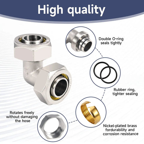 Two Pack Three Quarter Inch Elbow Air Piping Fittings For Shop And Garage Compressed Air Line System Brass Nickel Plated 200 PSI