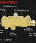 Brass Brake Proportioning Valve For Front Disc Rear Drum Setup, dual reservoir, solid brass construction, detailed angle view.